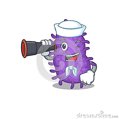 A cartoon icon of bacteria bacilli Sailor with binocular Vector Illustration