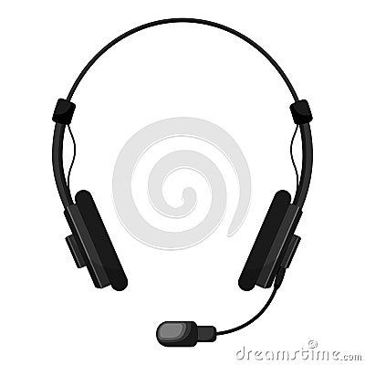 Cartoon icon of black headset headphones with microphone Vector Illustration