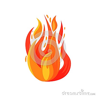 Cartoon icon of brightly blazing fire. Burning campfire. Bright red-orange flame. Flat vector for mobile game, sticker Vector Illustration