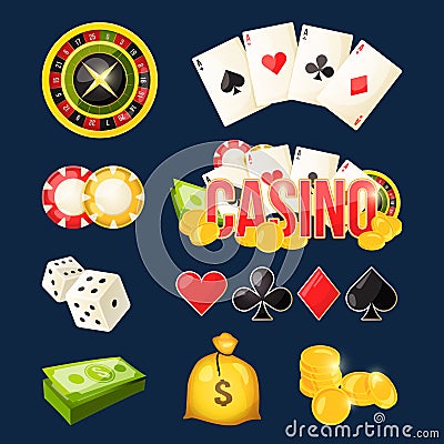 Cartoon icon collection of different games casino Vector Illustration