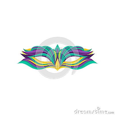 Colorful icon of elegant masquerade mask. Clothing accessory for celebration of Mardi Gras. Decorative flat vector Vector Illustration