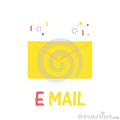 Cartoon icon email. Yellow letter in flat style Vector Illustration