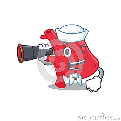 A cartoon icon of heart Sailor with binocular Vector Illustration