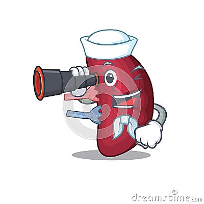 A cartoon icon of human spleen Sailor with binocular Vector Illustration