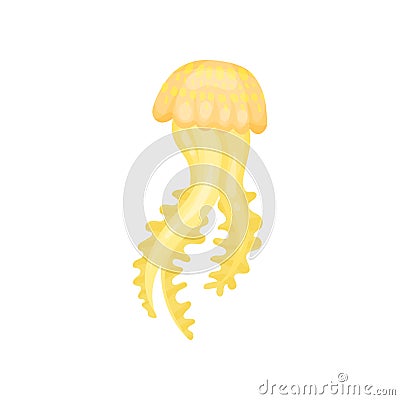 Icon of jellyfish. Bright yellow marine animal with long tentacles. Sea creature. Flat vector for children book or Vector Illustration