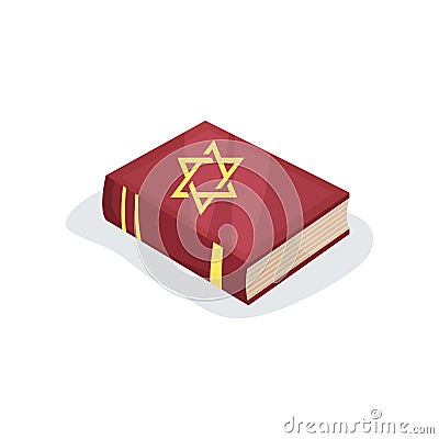 Flat vector icon of Jewish prayer book of sacred texts. Hebrew bible with star of David symbol on cover. Religious Vector Illustration