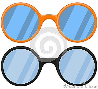 Cartoon icon poster glasses, spectacles black orange set. Vector Illustration