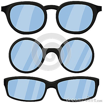 Cartoon icon poster man black glasses, spectacles set. Vector Illustration