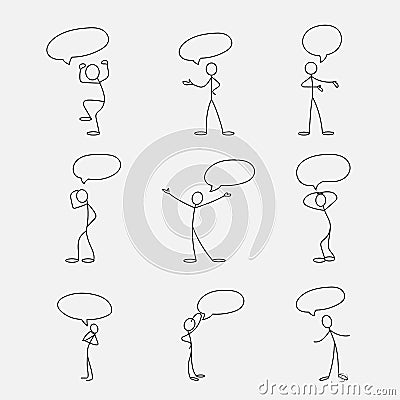 Cartoon icon of sketch stick figure in cute miniature scenes. Vector Illustration