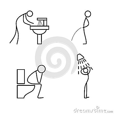Cartoon icon of sketch stick figure doing life routine Vector Illustration