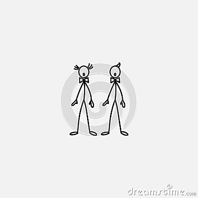 Cartoon icons of sketch stick singer figures duet in cute miniature scenes. Vector Illustration