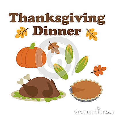 Cartoon icons for thanksgiving dinner Vector Illustration