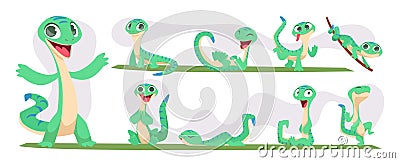 Cartoon iguana. Cute colored lizard exact vector pictures set Vector Illustration