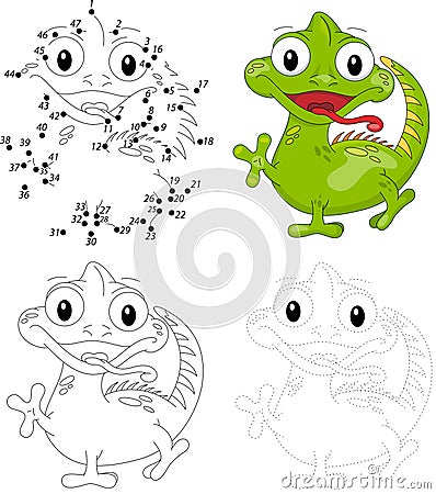 Cartoon iguana. Dot to dot game for kids Vector Illustration