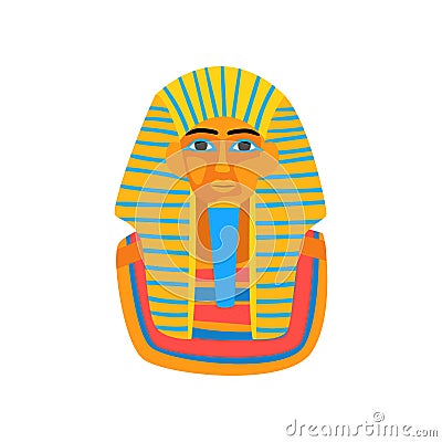 Cartoon illustration of ancient Egyptian pharaoh. Travel to Egypt. Colorful statue of king Tutankhamun. Graphic element Vector Illustration