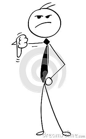 Cartoon Illustration of Angry Boss,Manager or Businessman Showing Thumbs Down Gesture Vector Illustration