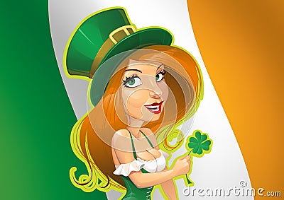 Irish woman with shamrock Vector Illustration