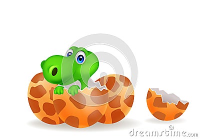 Cartoon illustration of a baby dinosaur hatching Vector Illustration