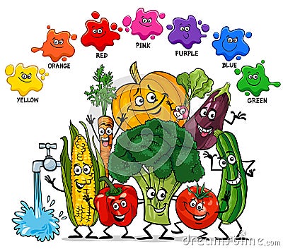 Basic colors with vegetables characters group Vector Illustration