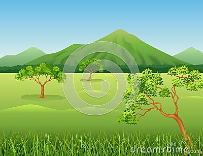 Cartoon illustration of Beautiful jungle background Vector Illustration