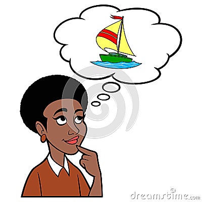 Black Woman thinking about a Sailboat Vector Illustration
