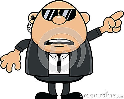 Cartoon Bodyguard Worried Pointing Vector Illustration