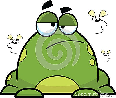 Bored Cartoon Frog with Flies Vector Illustration