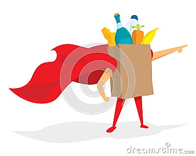 Super groceries bag hero wearing a cape Vector Illustration