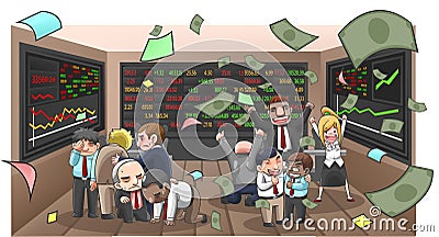 Cartoon illustration of businesspeople, broker, and investor Vector Illustration