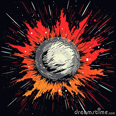 Retro Comic Book Style Supernova Explosion On Black Background Cartoon Illustration