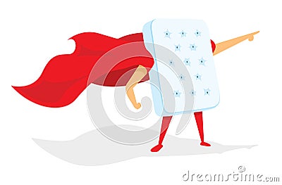 Mattress super hero standing with cape Vector Illustration