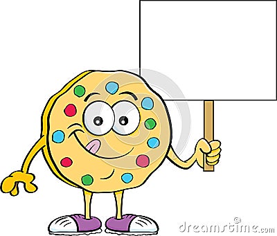 Cartoon illustration of a cookie holding a sign. Vector Illustration