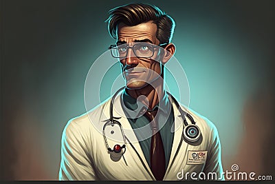Cartoon illustration of a cool male caucasian doctor smiling Cartoon Illustration