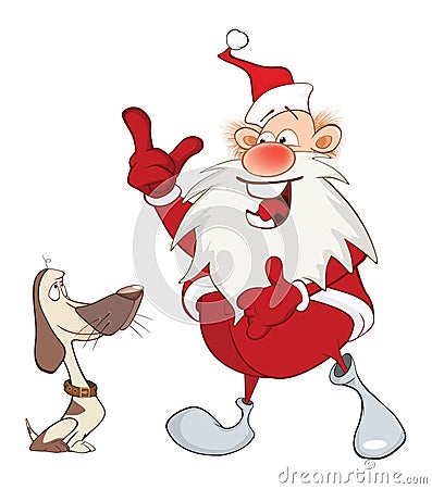 Cartoon Illustration of a Cute Santa Claus and a Sack Full of Gifts. Cartoon Character Vector Illustration