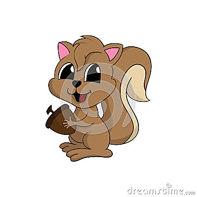 Cartoon illustration of a cute squirrel holding a nut Vector Illustration