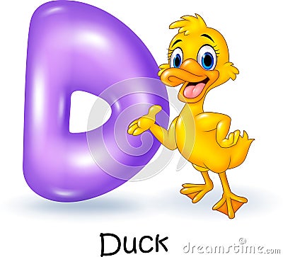 Cartoon illustration of D letter for Duck Vector Illustration