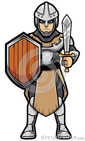 Medieval Soldier on White Vector Illustration