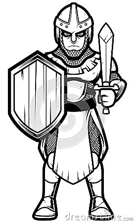 Medieval Soldier Line Art Vector Illustration