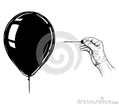 Cartoon Illustration or Drawing of Hand with Needle or Pin Popping Balloon Vector Illustration