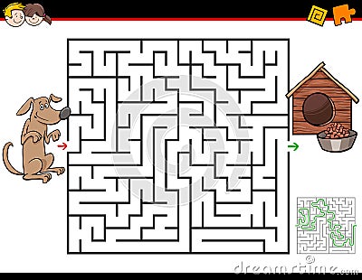 Cartoon maze game with dog and doghouse Vector Illustration