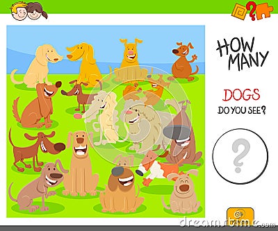 Count cartoon dogs game worksheet Vector Illustration