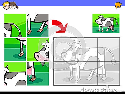 Jigsaw puzzles with milker cow farm animal Vector Illustration