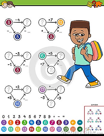 Maths calculation educational worksheet for kids Vector Illustration