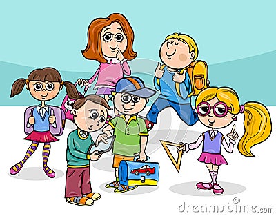 Cartoon elementary school children group Vector Illustration