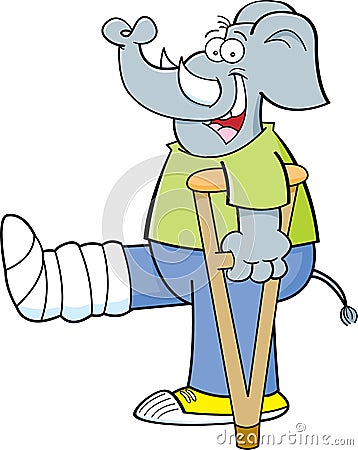 Cartoon elephant with his leg in a cast Vector Illustration