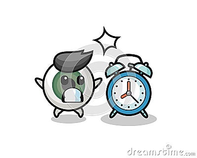 Cartoon Illustration of eyeball is surprised with a giant alarm clock Vector Illustration