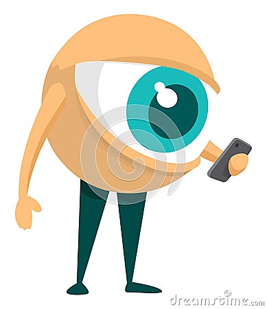 Giant eyeball using a smartphone Vector Illustration