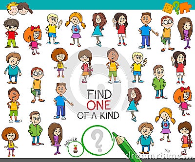 Find one of a kind game with children characters Vector Illustration