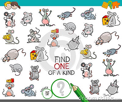 Find one of a kind with mouse characters Vector Illustration
