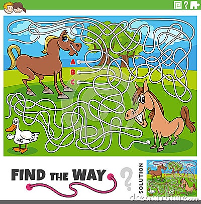 find the way maze game with cartoon wild animals Vector Illustration